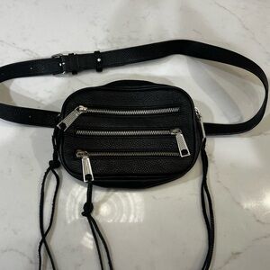 Rebecca Minkoff Black Pebbled Belt Bag Adjustable Strap Zipper Accents